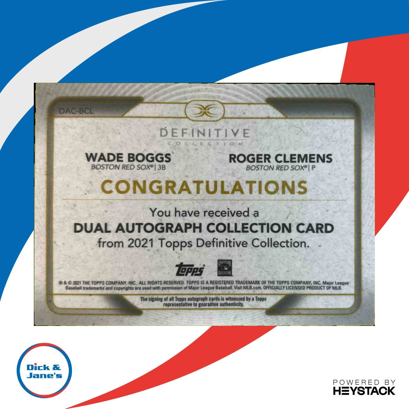2021 Topps Definitive Roger Clemens Wade Boggs Dual Auto Green 2/10 Boston Sports Cards
