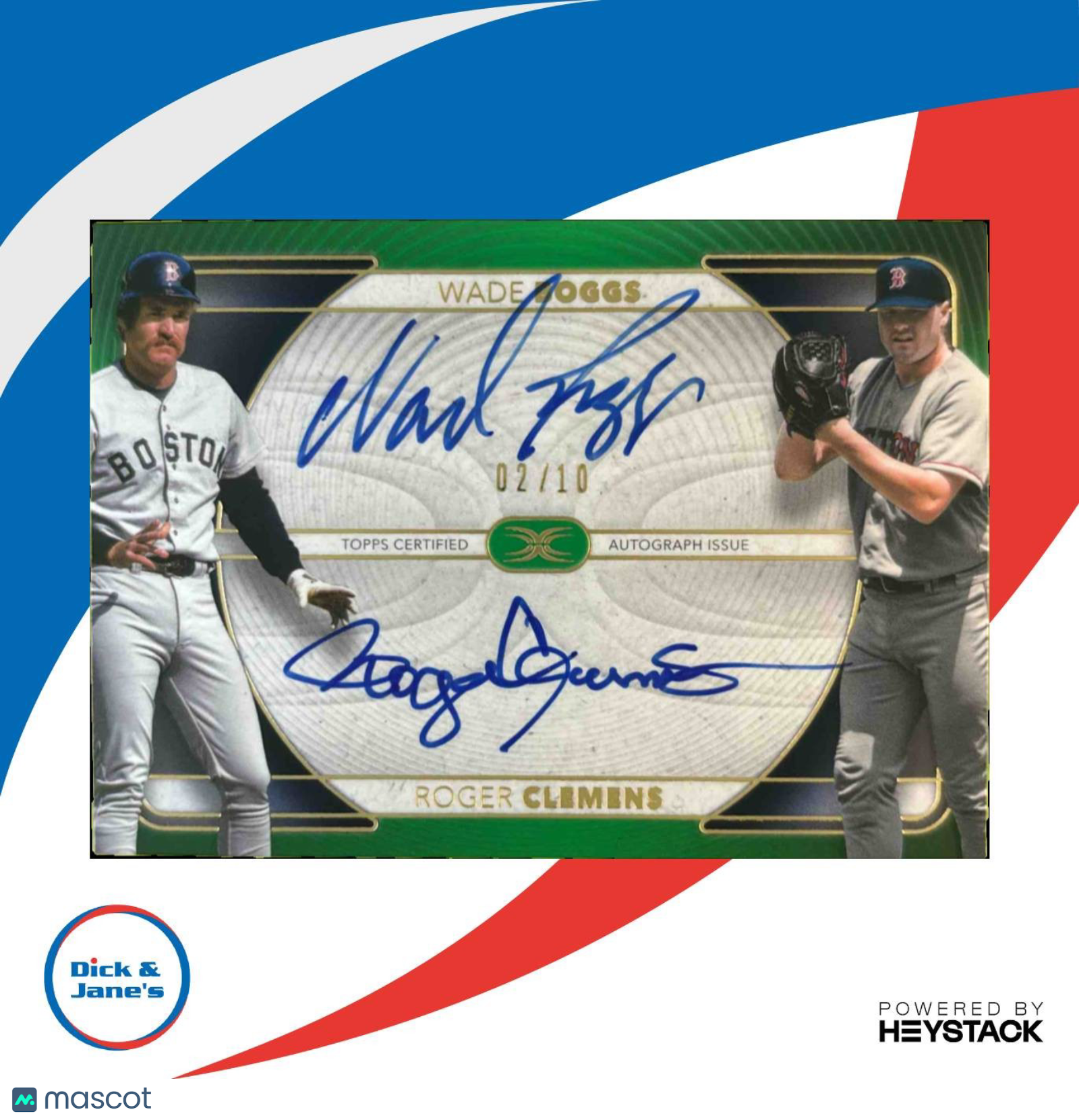 2021 Topps Definitive Roger Clemens Wade Boggs Dual Auto Green 2/10 Boston Sports Cards