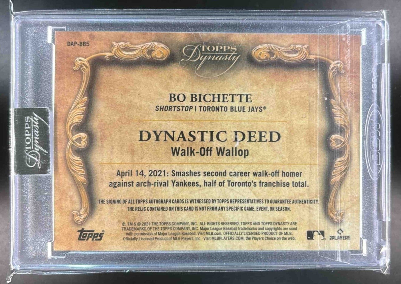 2021 Topps Dynasty Bo Bichette Auto Patch 8/10 #DAP-BB5 MEM Toronto Blue Jays - Sports Cards