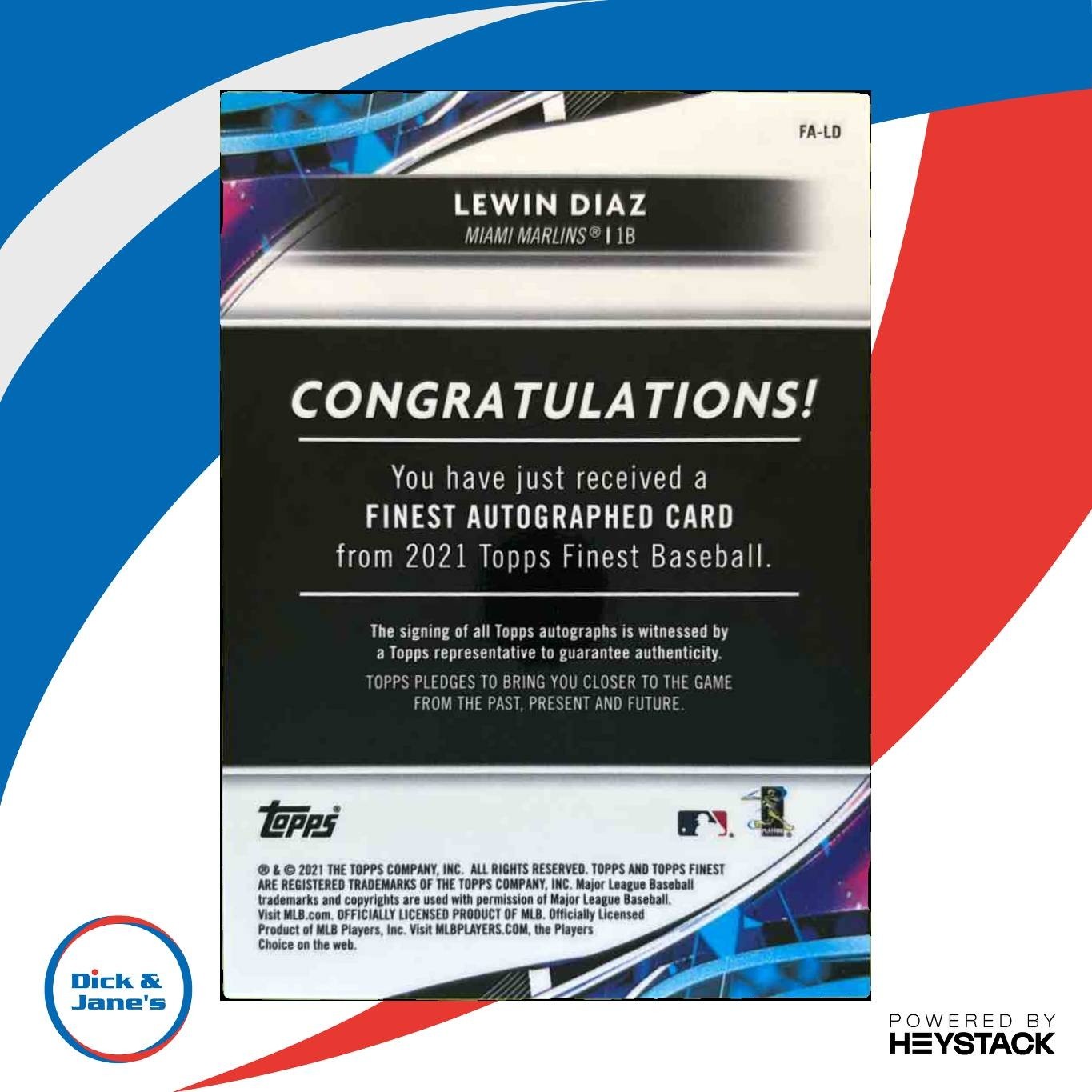 2021 Topps Finest Lewin Diaz Auto Green Refractor 52/99 #FA-LD RC Miami Marlins - Sports Cards
