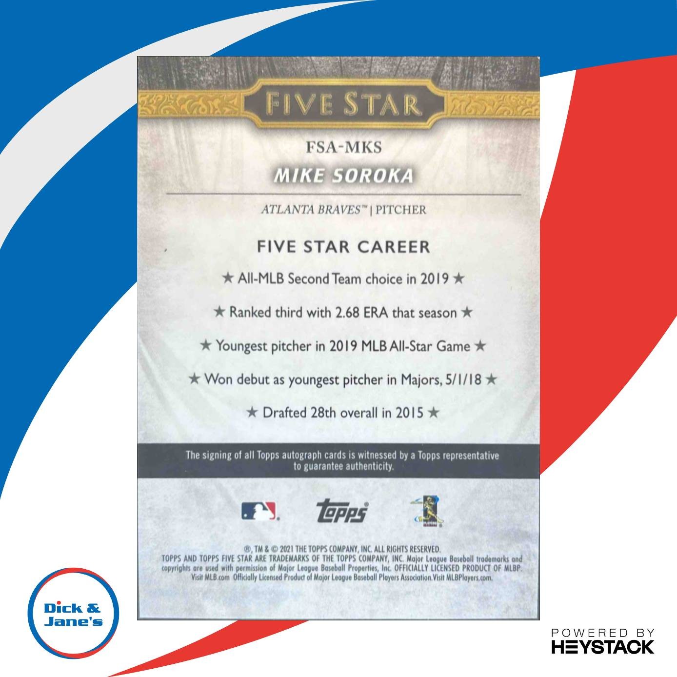 2021 Topps Five Star Mike Soroka #FSA-MKS Auto Atlanta Braves - Sports Cards