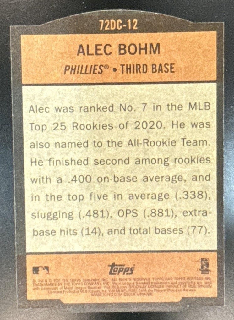 2021 Topps Heritage Alec Bohm 1972 Die Cuts #72DC-12 RC Philadelphia Phillies - Sports Cards
