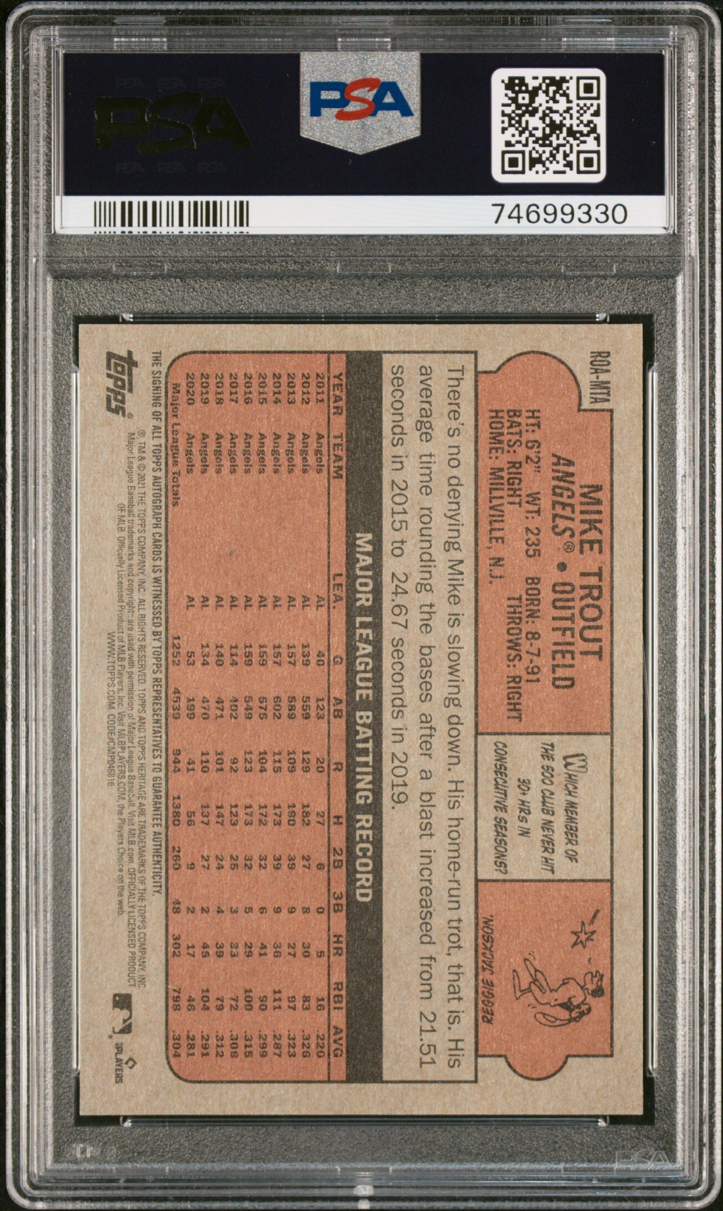 2021 Topps Heritage Real One Autographs Mike Trout Red Ink 21/72 PSA 10 GEM MINT Graded Sports Cards