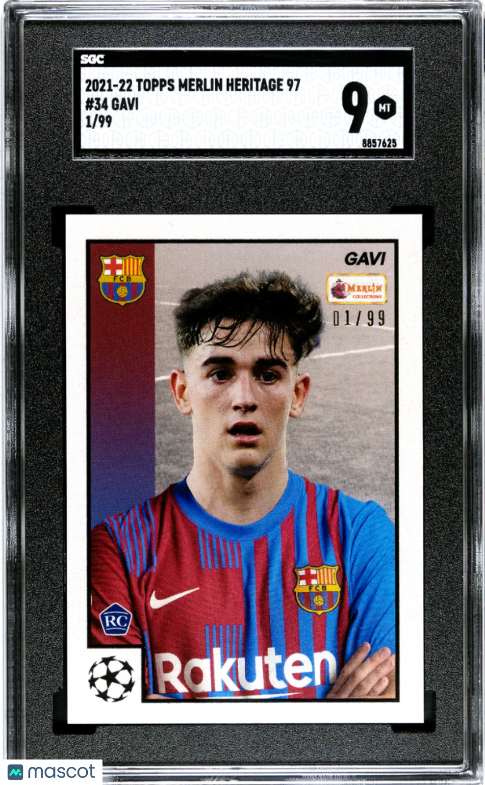 2021 Topps Merlin Heritage 97 Gavi 99 01/99 Rookie #34 SGC 9 FC Barcelona - Graded Sports Cards