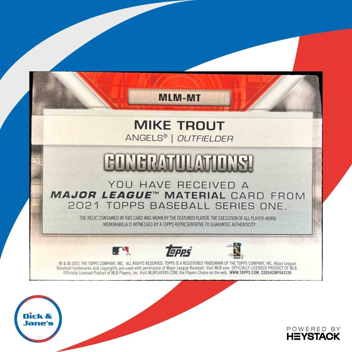 2021 Topps Mike Trout Major League Material Relics MEM Los Angeles Angels - Sports Cards