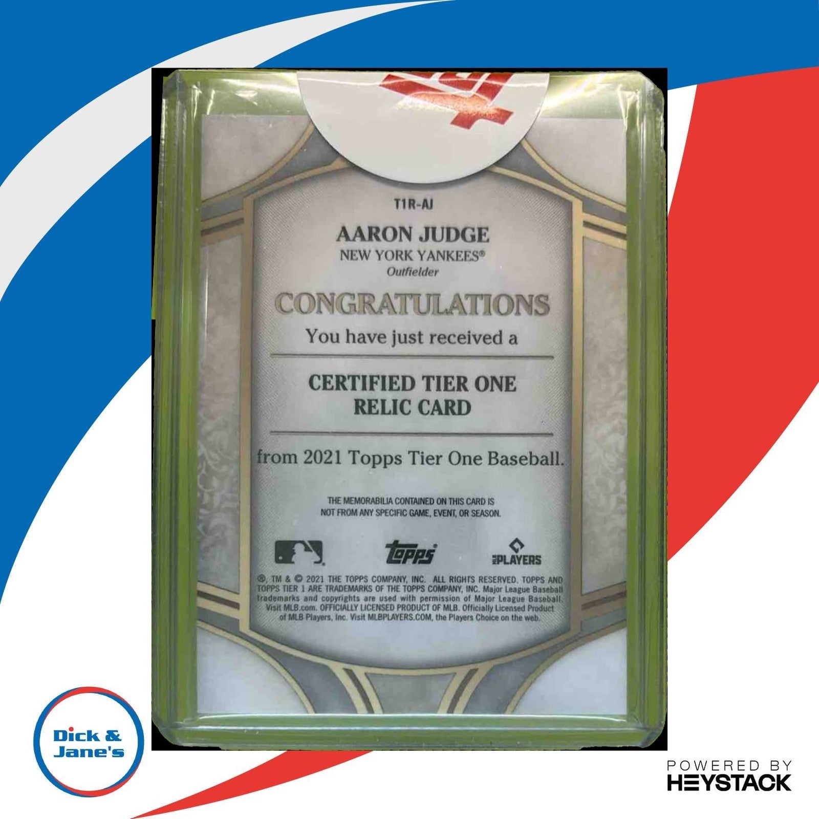 2021 Topps Tier One Aaron Judge Relics /344 #T1R-AJ New York Yankees - Sports Cards