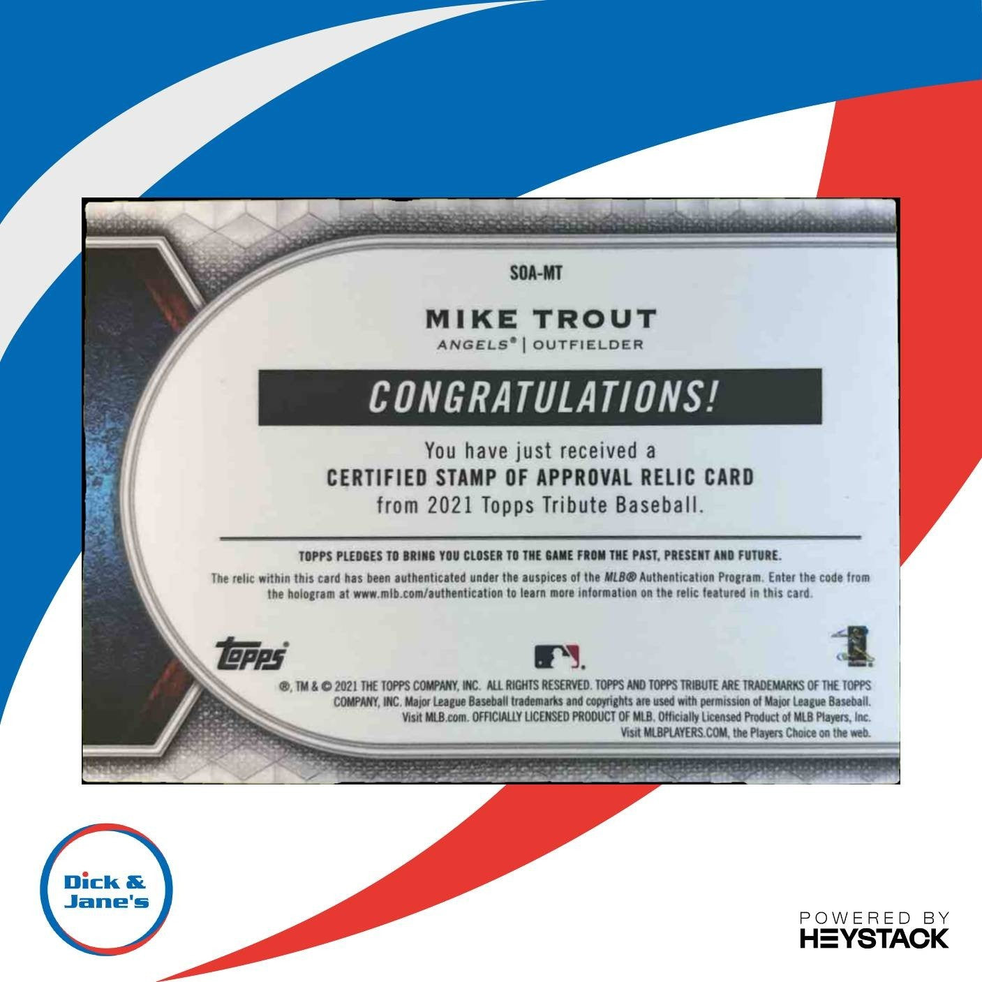 2021 Topps Tribute Mike Trout Stamp of Approval Game Used Relics 021/150 Angels - Sports Cards