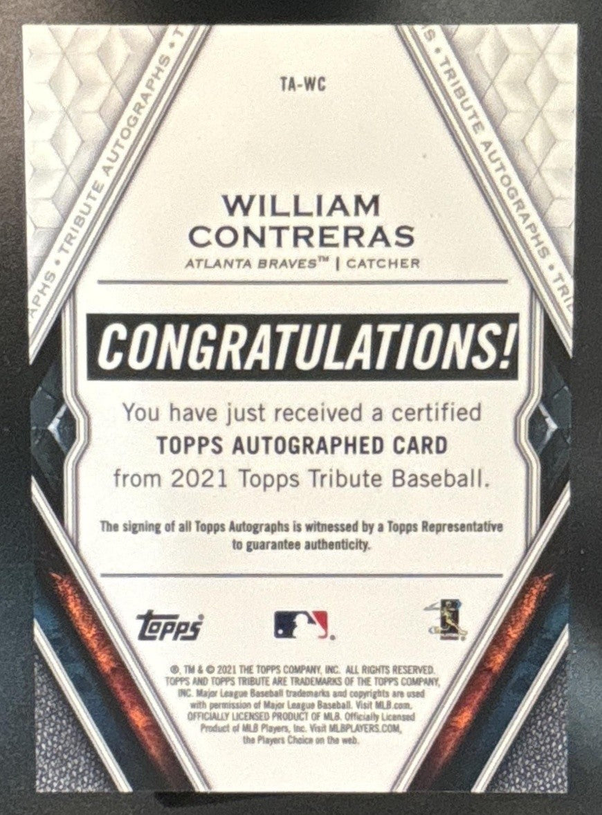 2021 Topps Tribute William Contreras Auto /199 #TA-WC RC Atlanta Braves - Sports Cards