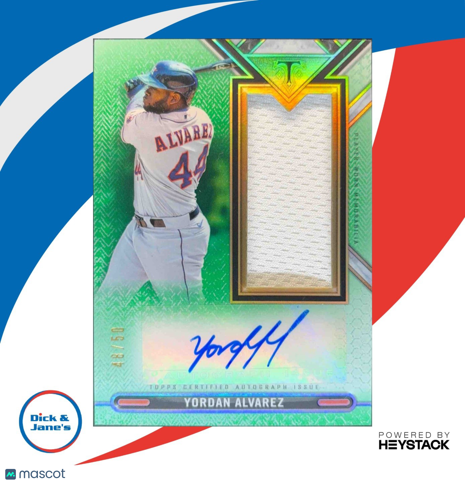 2021 Topps Triple Threads Yordan Alvarez Single Jumbo Relics Auto Emerald 48/50 - Sports Cards
