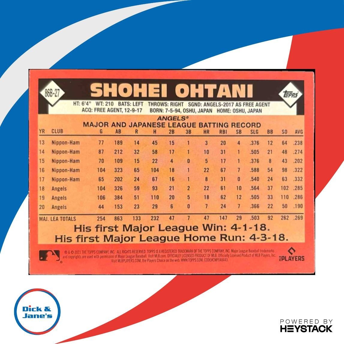 2021 Topps Update Shohei Ohtani 1986 Baseball 35th Anniversary Los Angeles Angel - Sports Cards