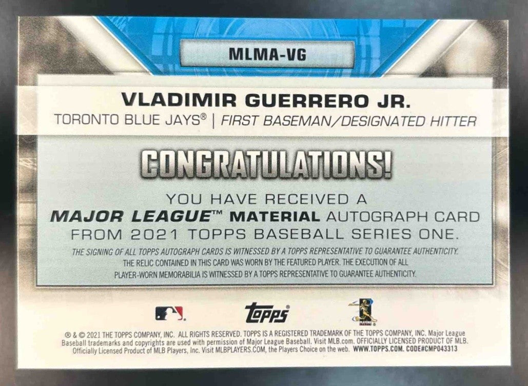 2021 Topps Vladimir Guerrero Jr. Major League Material Auto /50 MEM Blue Jays - Sports Cards
