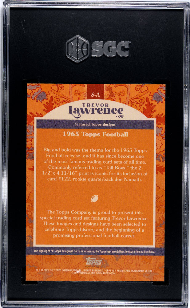 2021 Topps X Trevor Lawrence ’65 Design Autograph Orange Rookie SGC 10 AU 10 - Graded Sports Cards