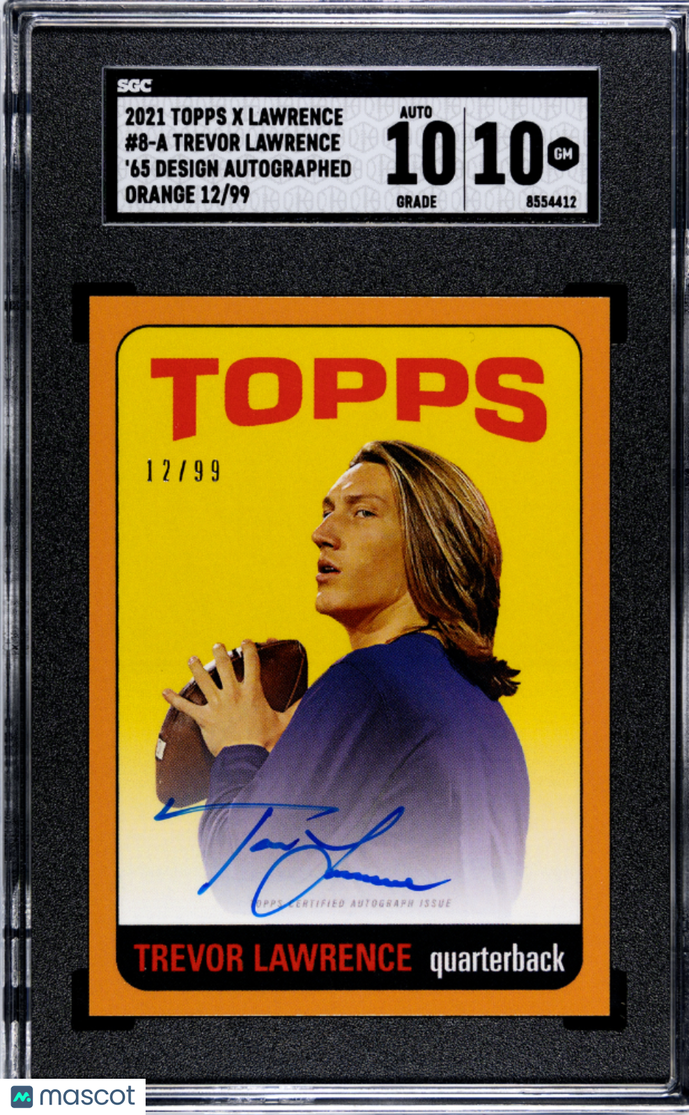 2021 Topps X Trevor Lawrence ’65 Design Autograph Orange Rookie SGC 10 AU 10 - Graded Sports Cards