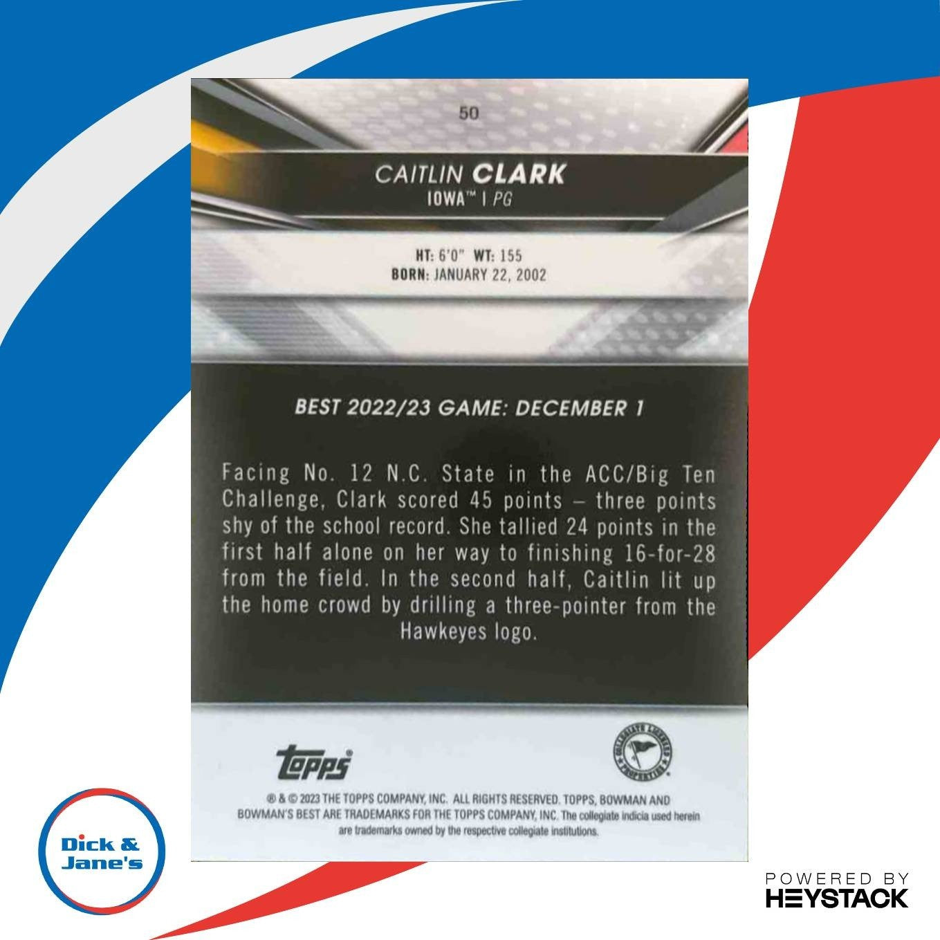 2022-23 Bowman University Best Caitlin Clark #50 Iowa Hawkeyes - Sports Cards