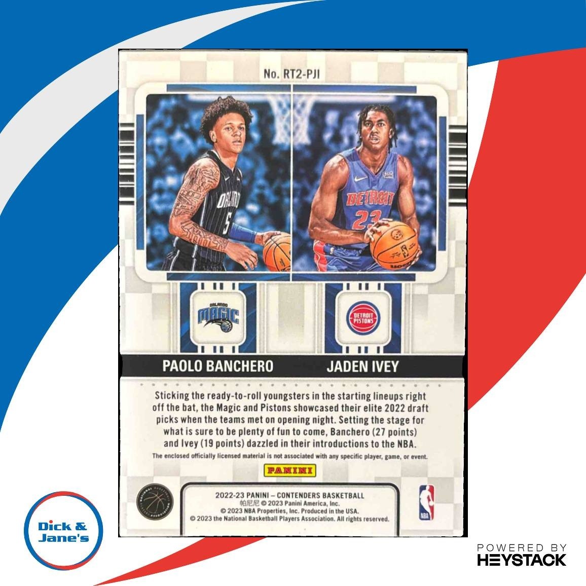 2022-23 Panini Contenders Paolo Banchero Jaden Ivey Rookie Dual Swatches RC - Sports Cards