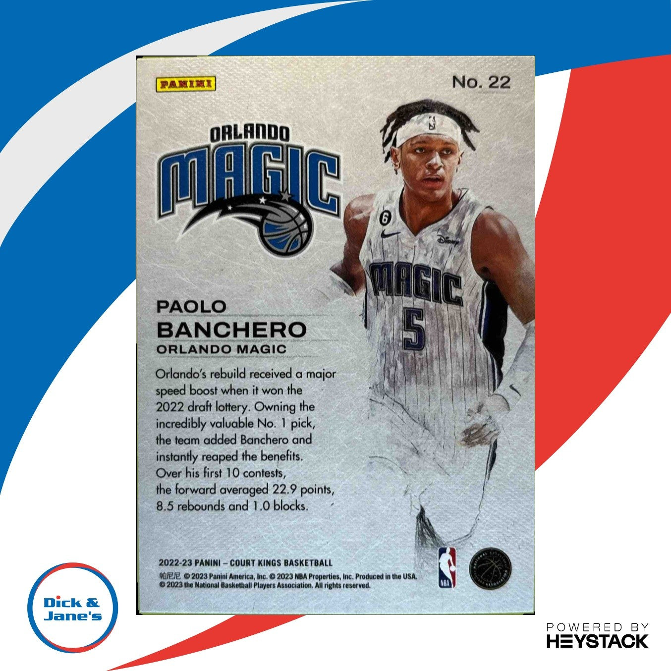 2022-23 Panini Court Kings Paolo Banchero Works in Progress #22 RC Orlando Magic - Sports Cards