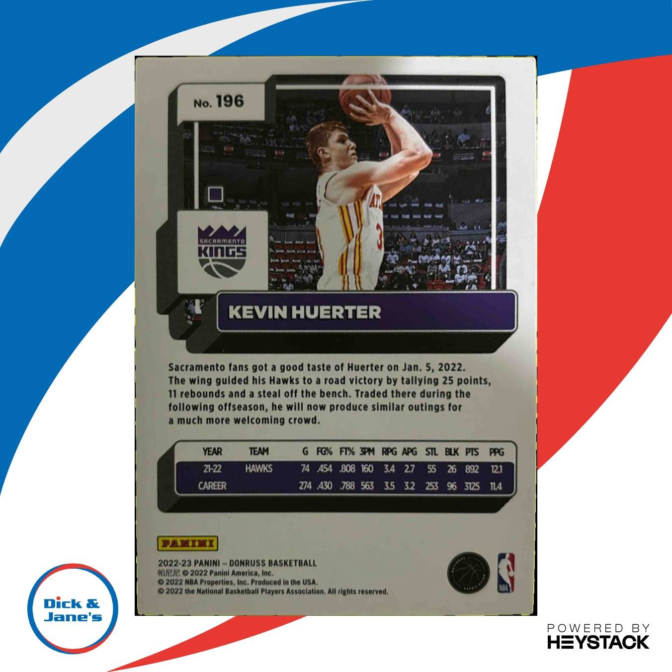 2022-23 Panini Donruss Kevin Huerter Holo Laser Green #196 Sacramento Kings - Sports Cards