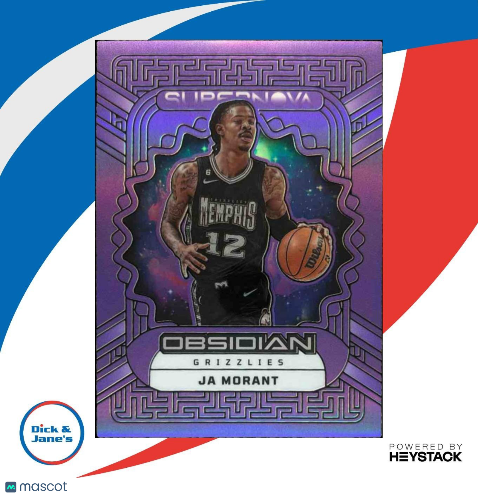 2022-23 Panini Obsidian Ja Morant Supernova Purple Flood /49 Memphis Grizzlies - Sports Cards