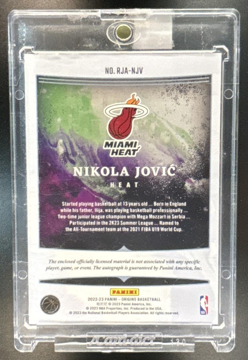 2022-23 Panini Origins Nikola Jovic Rookie Jersey Auto #RJA-NJV RC Miami Heat - Sports Cards