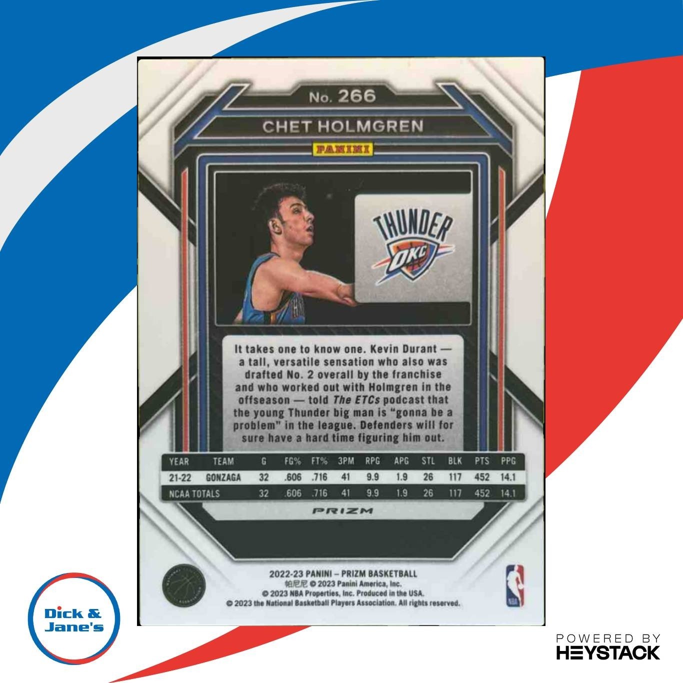 2022-23 Panini Prizm Chet Holmgren Prizms Ice #266 RC Oklahoma City Thunder - Sports Cards