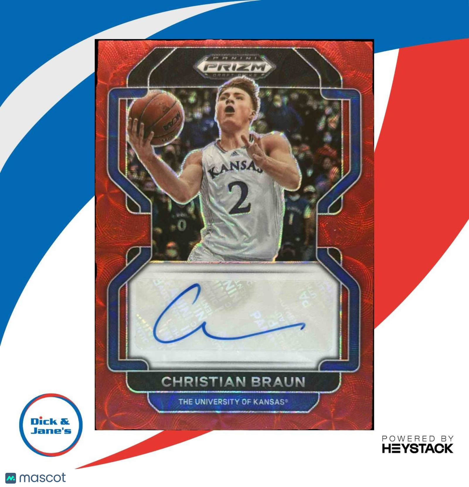 2022-23 Panini Prizm Draft Christian Braun Auto Prizm Red /88 RC Jayhawks - Sports Cards