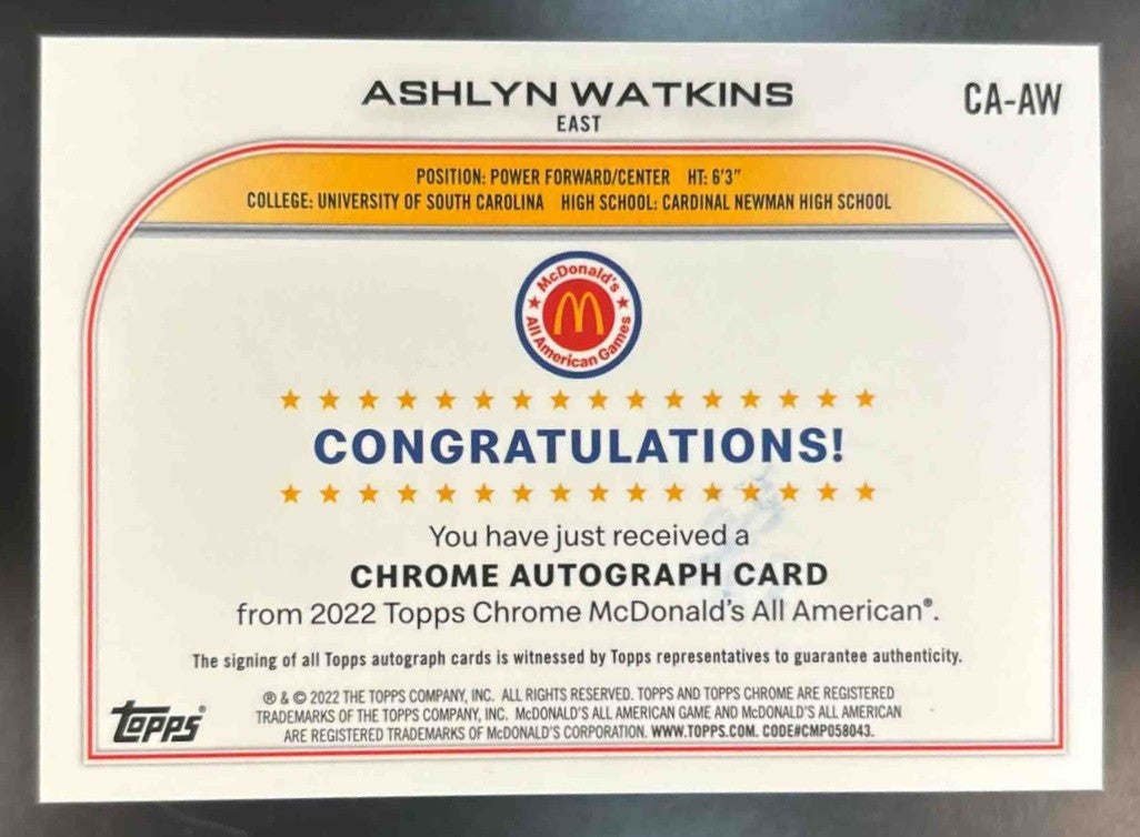 2022-23 Topps Chrome McDonald’s All American Ashlyn Watkins Auto #CA-AW - Sports Cards