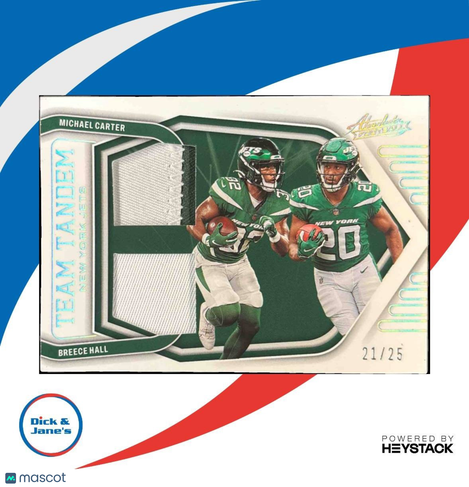 2022 Absolute Breece Hall Rookie Materials Holo Silver /25 MEM RC New York Jets - Sports Cards