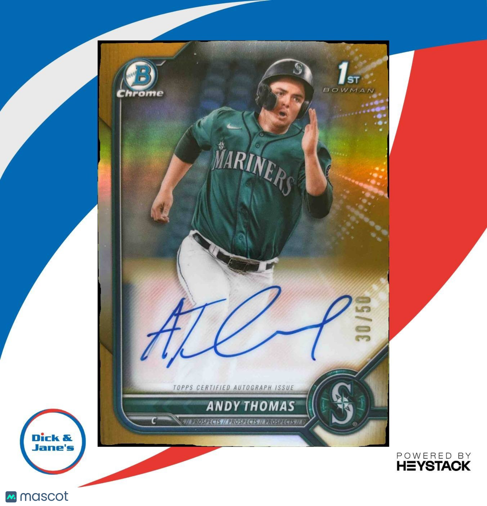 2022 Bowman Chrome Andy Thomas Auto Gold Refractor /50 1st Seattle Mariners - Sports Cards
