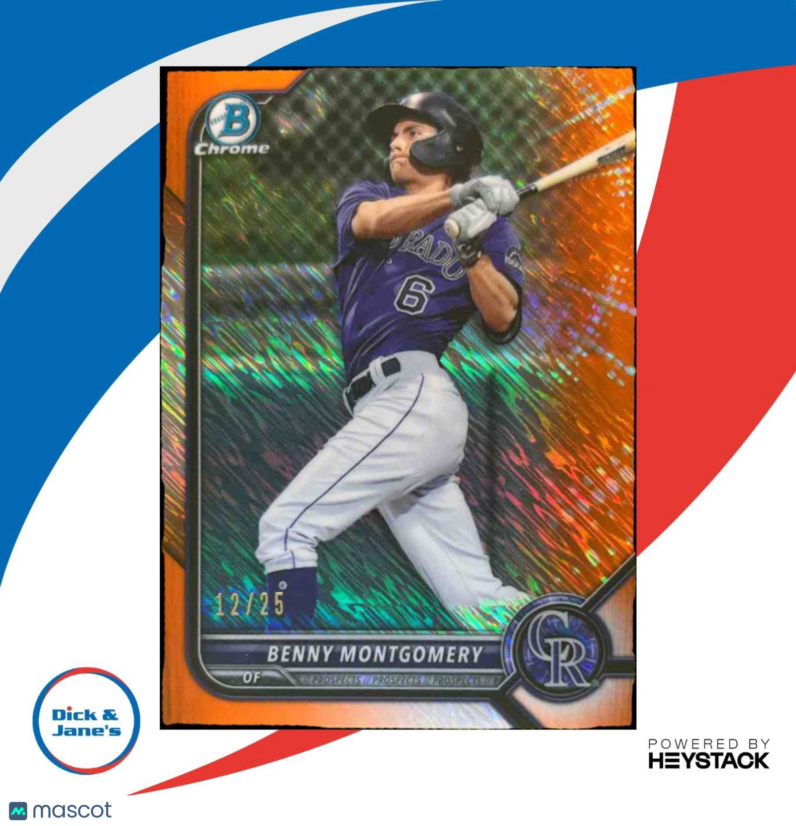 2022 Bowman Chrome Prospects Benny Montgomery Orange Shimmer /25 BCP-73 Rockies - Sports Cards