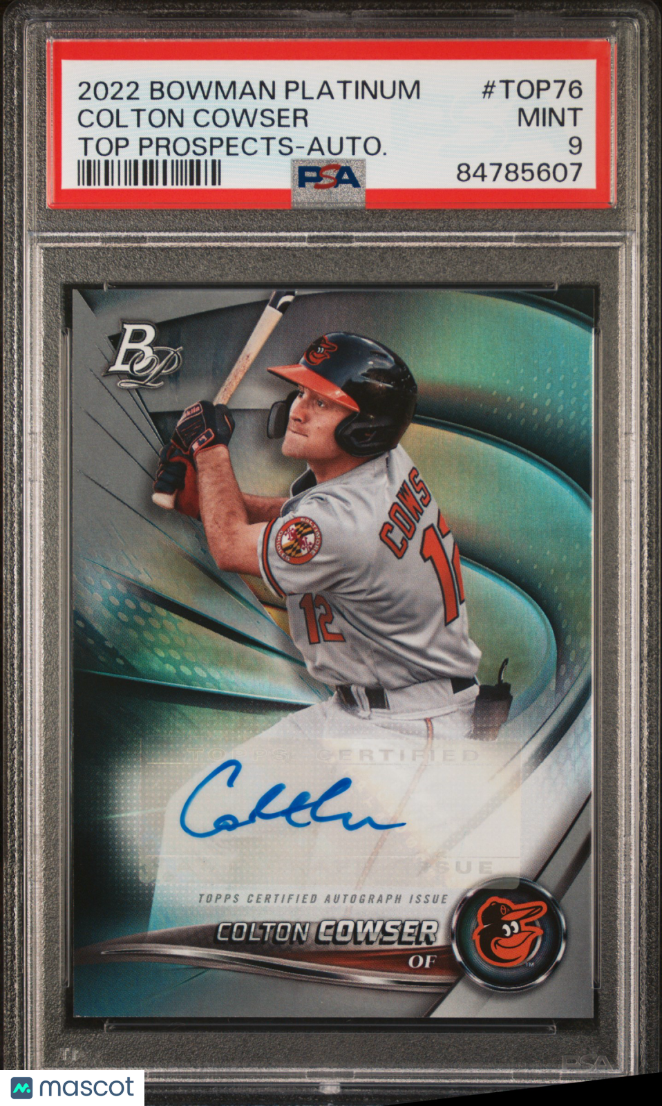 2022 Bowman Platinum Top Prospects Colton Cowser Top Prospects Autograph PSA 9 - Graded Sports Cards