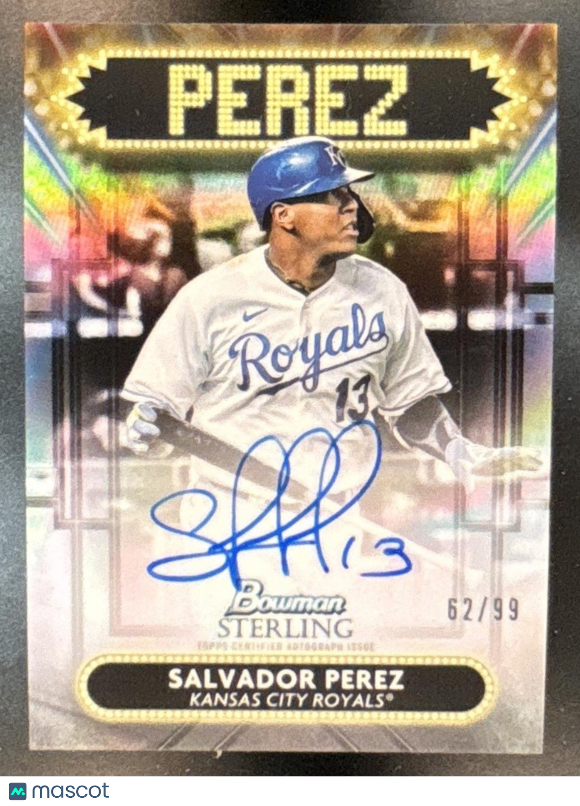 2022 Bowman Sterling Salvador Perez Signage Auto /99 #SSA-SPZ Kansas City Royals - Sports Cards