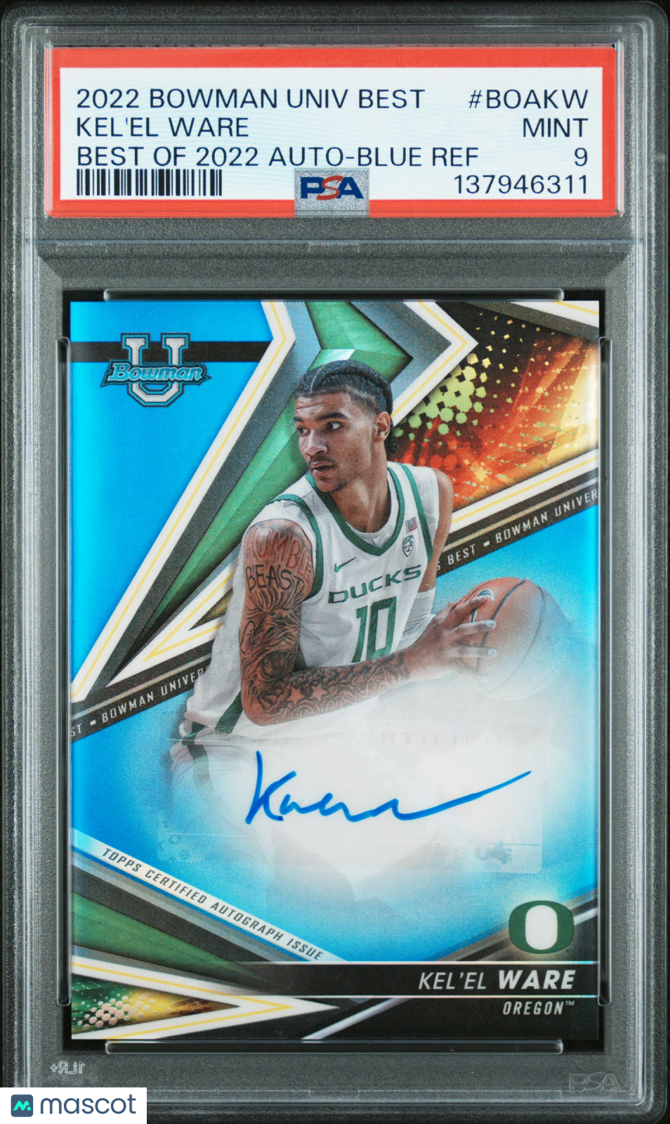 2022 Bowman University Best Best Of 2022 Auto Kel’el Ware Blue Ref PSA 9 Oregon - Graded Sports Cards