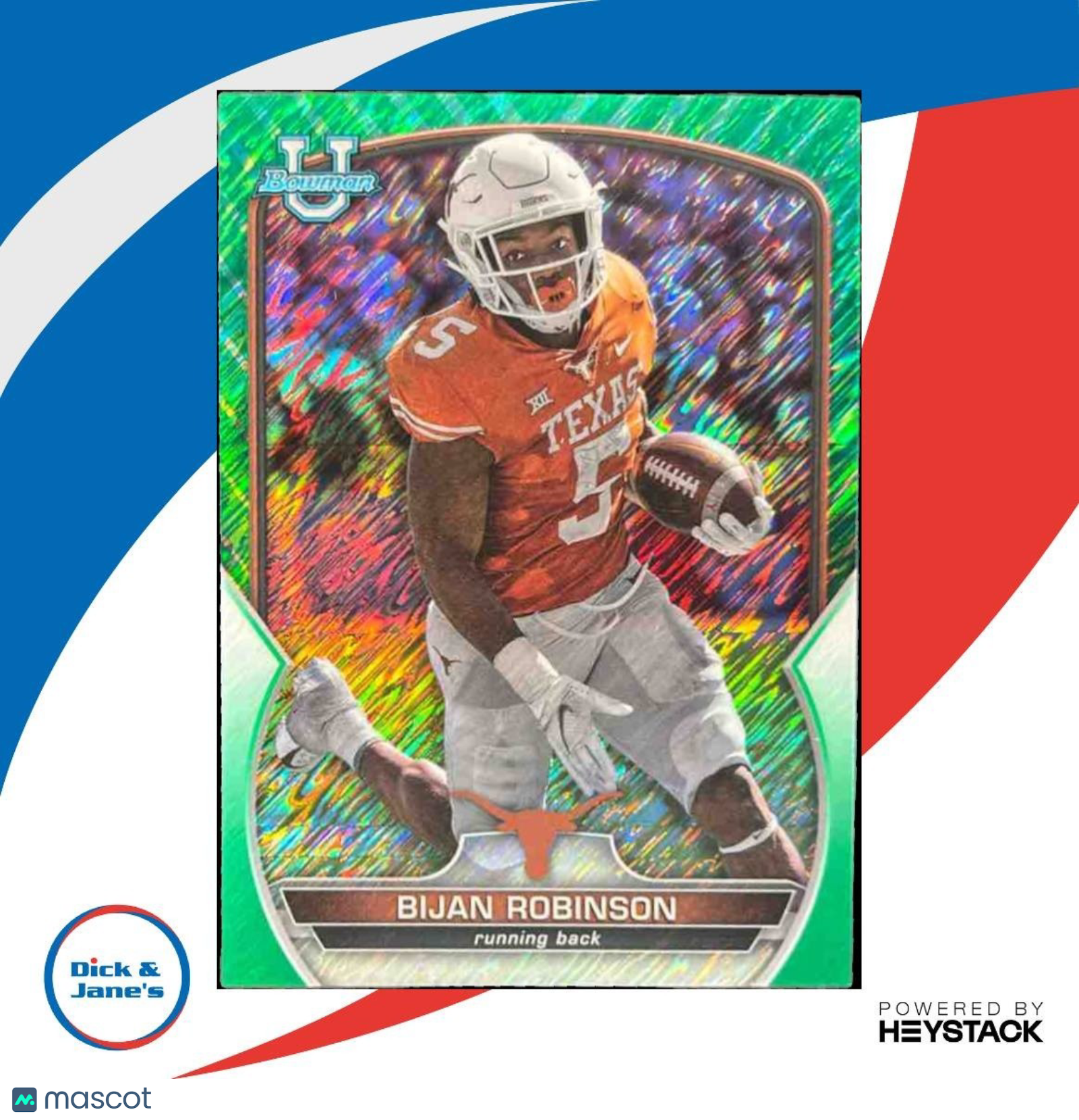 2022 Bowman University Chrome Bijan Robinson Green Shimmer /99 #70 RC Longhorns - Sports Cards