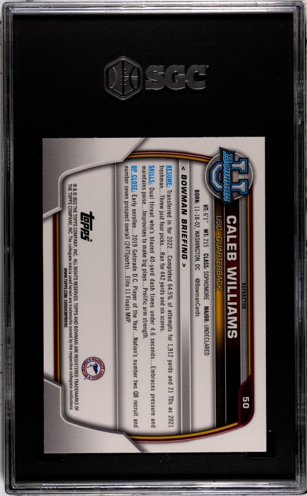 2022 Bowman University Chrome Caleb Williams Refractor Rookie SGC 9 USC Trojans - Graded Sports Cards