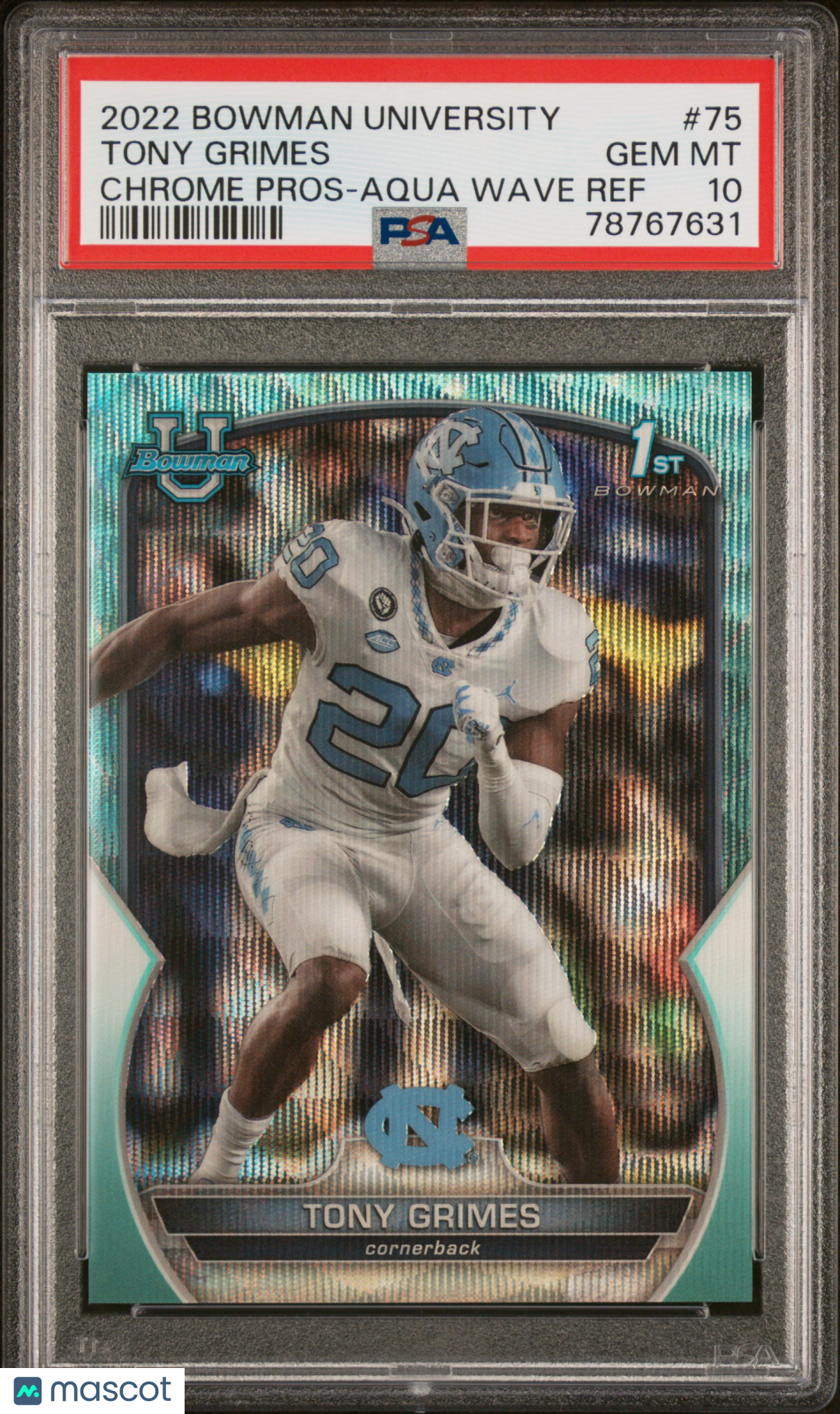 2022 Bowman University Chrome Prospects Tony Grimes Aqua Wave Ref #75 PSA 10 GEM - Graded Sports Cards