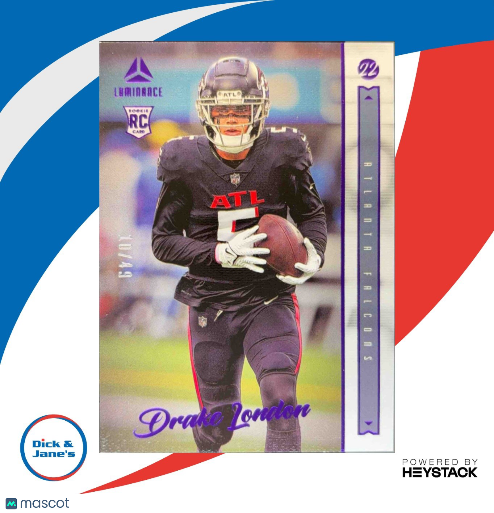 2022 Chronicles Drake London Luminance Update Rookies Purple 10/49 RC Falcons - Sports Cards