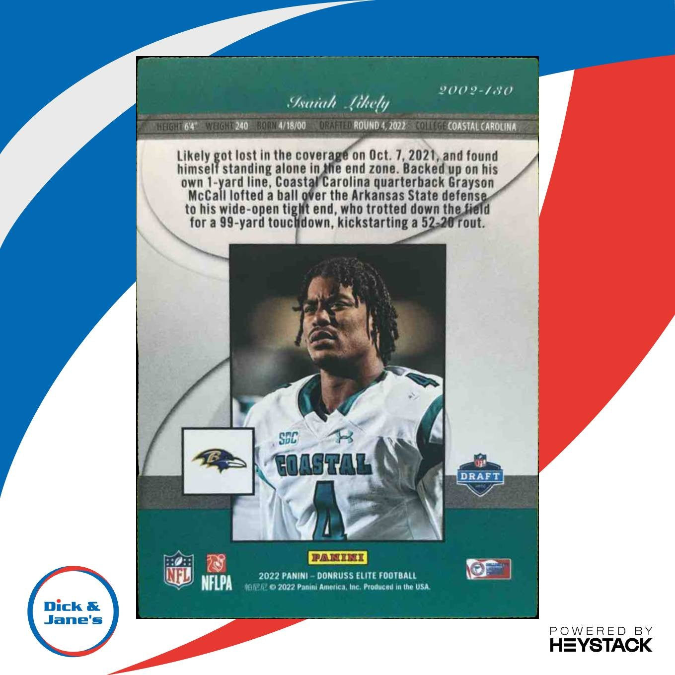 2022 Donruss Elite Isaiah Likely 2002 Rookies Gold /10 RC Baltimore Ravens - Sports Cards