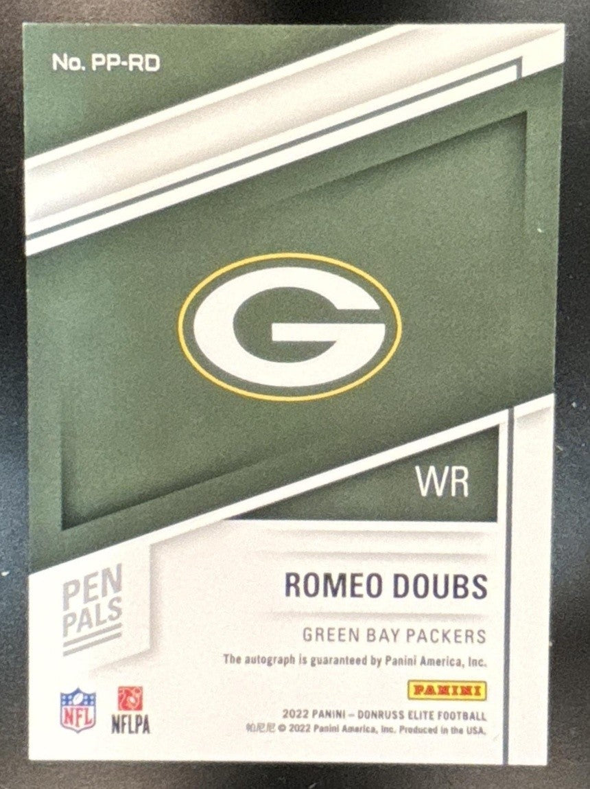 2022 Donruss Elite Romeo Doubs Pen Pals Blue Ink RC Auto Green Bay Packers - Sports Cards