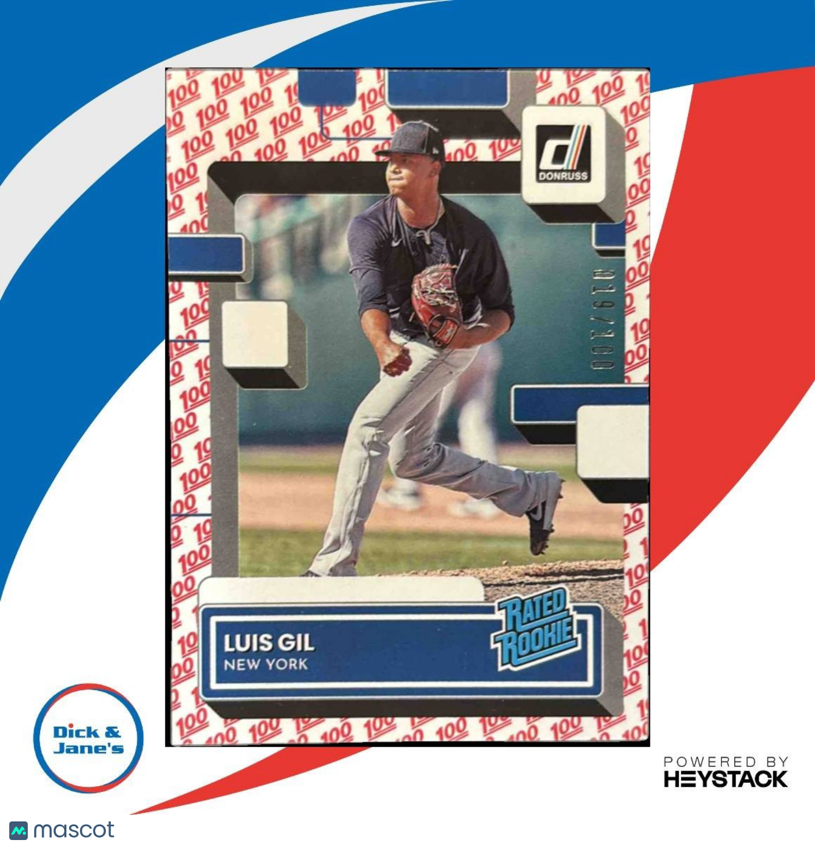 2022 Donruss Luis Gil One Hundred Emoji /100 #44 RC New York Yankees - Sports Cards