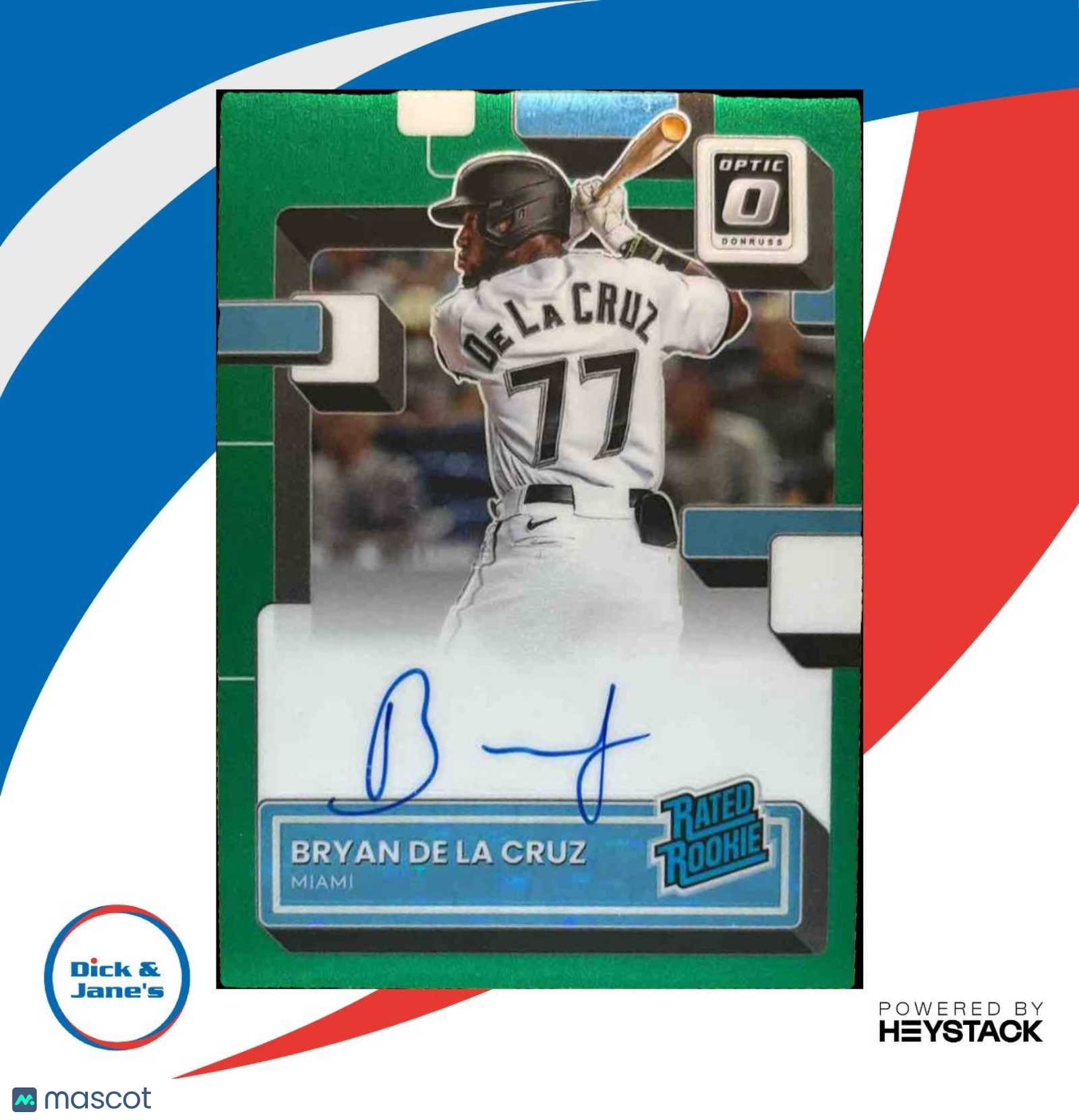 2022 Donruss Optic Bryan De La Cruz Green Auto /99 RC Miami Marlins - Sports Cards