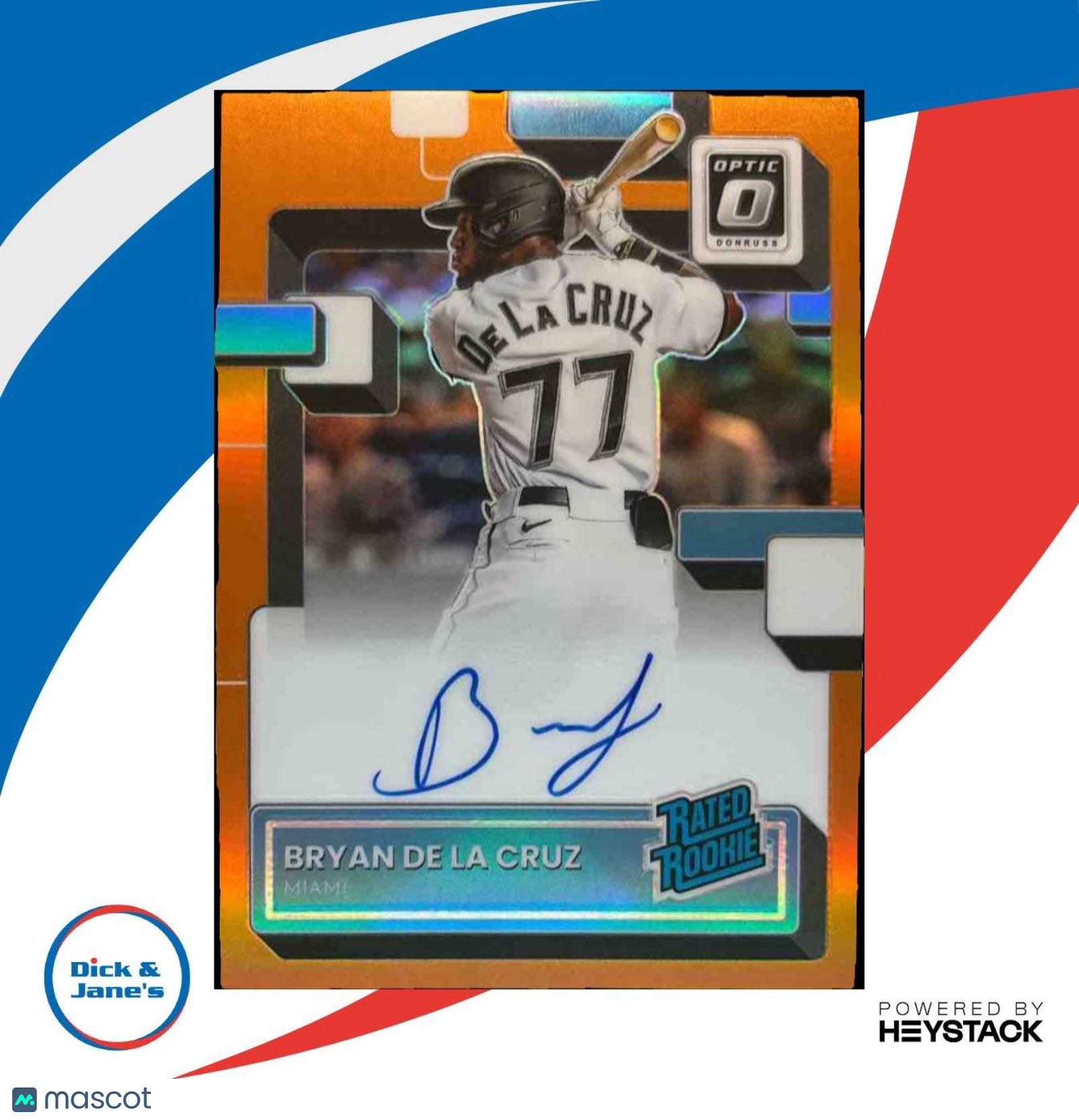 2022 Donruss Optic Bryan De La Cruz Orange Auto 15/125 RC Miami Marlins - Sports Cards