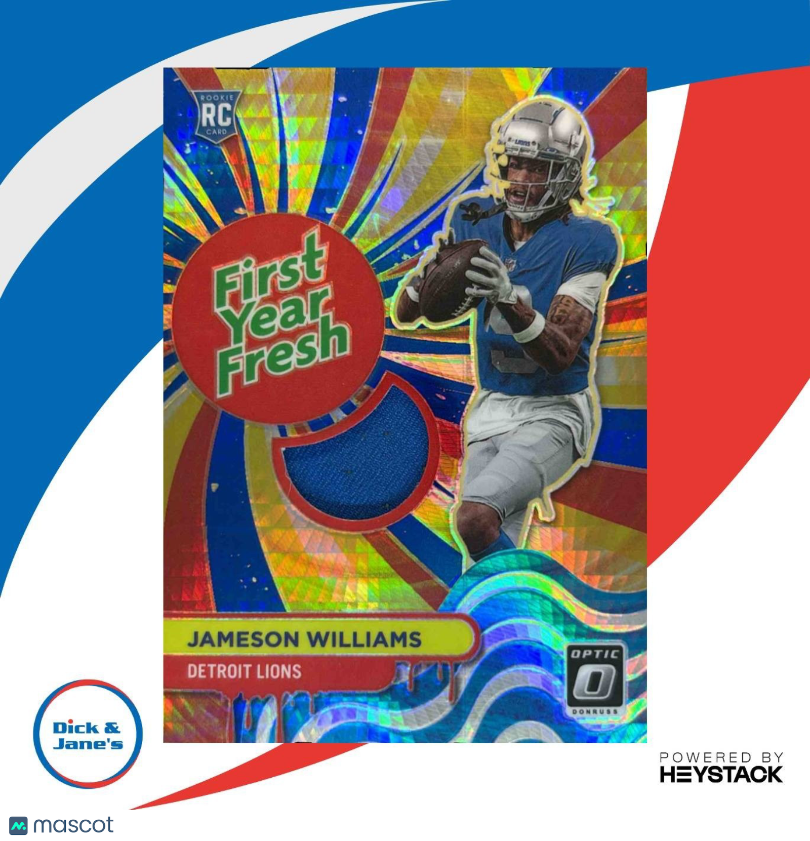 2022 Donruss Optic Jameson Williams First Year Fresh Blue Hyper MEM RC Lions - Sports Cards