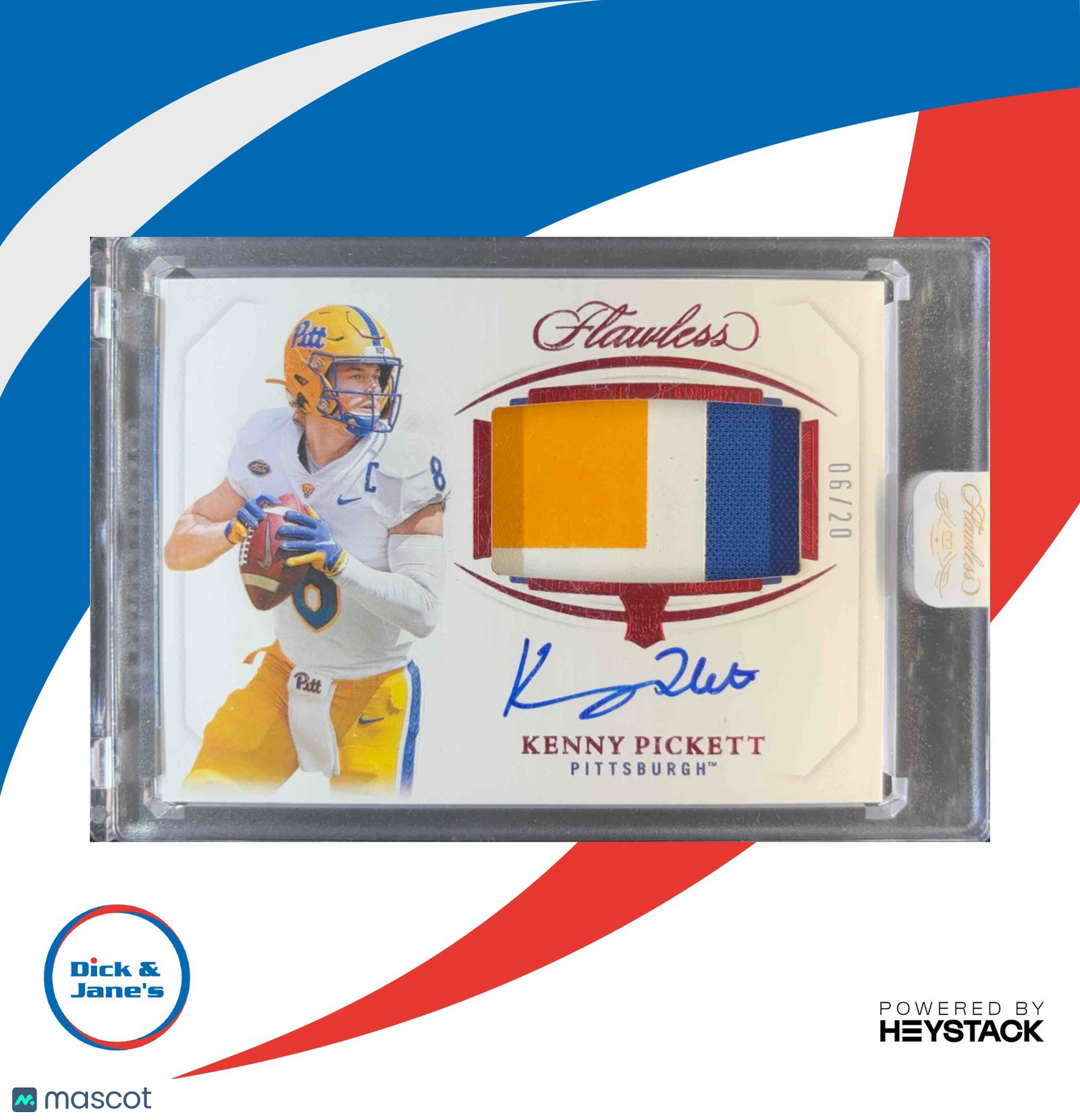 2022 Flawless Collegiate Kenny Pickett Rookie Patch Auto Vertical Ruby 6/20 Pitt - Sports Cards