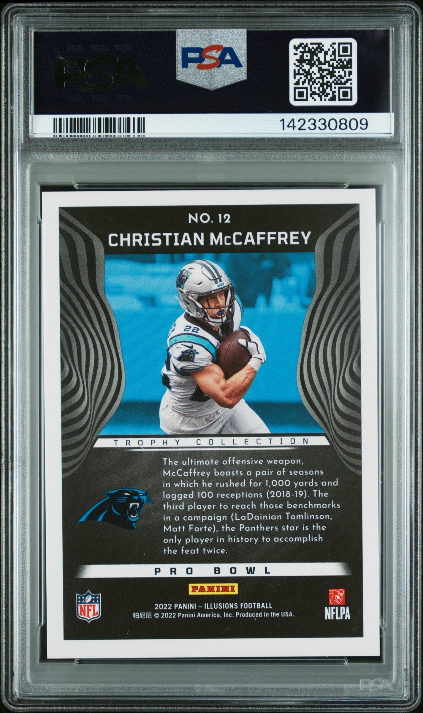 2022 Illusions Christian Mccaffrey Wild Card Pro Bowl 2/2 PSA 10 GEM MINT - Graded Sports Cards