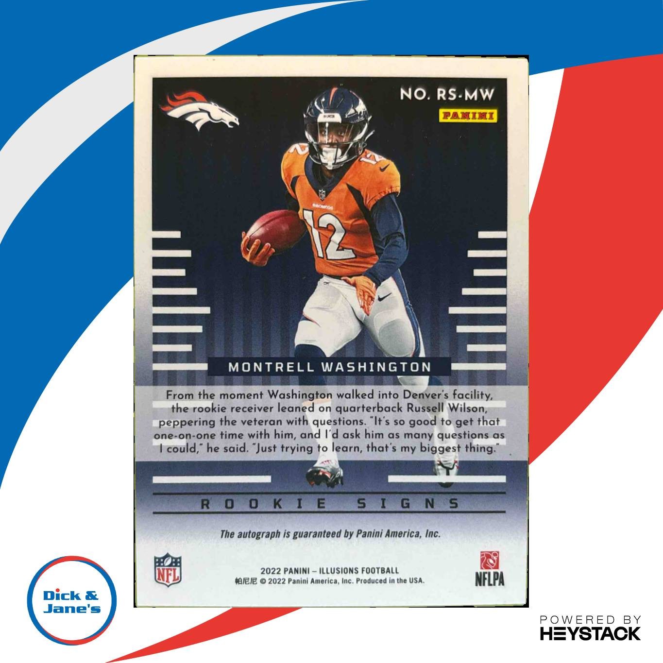 2022 Illusions Montrell Washington Rookie Signs Black /50 Auto Denver Broncos - Sports Cards