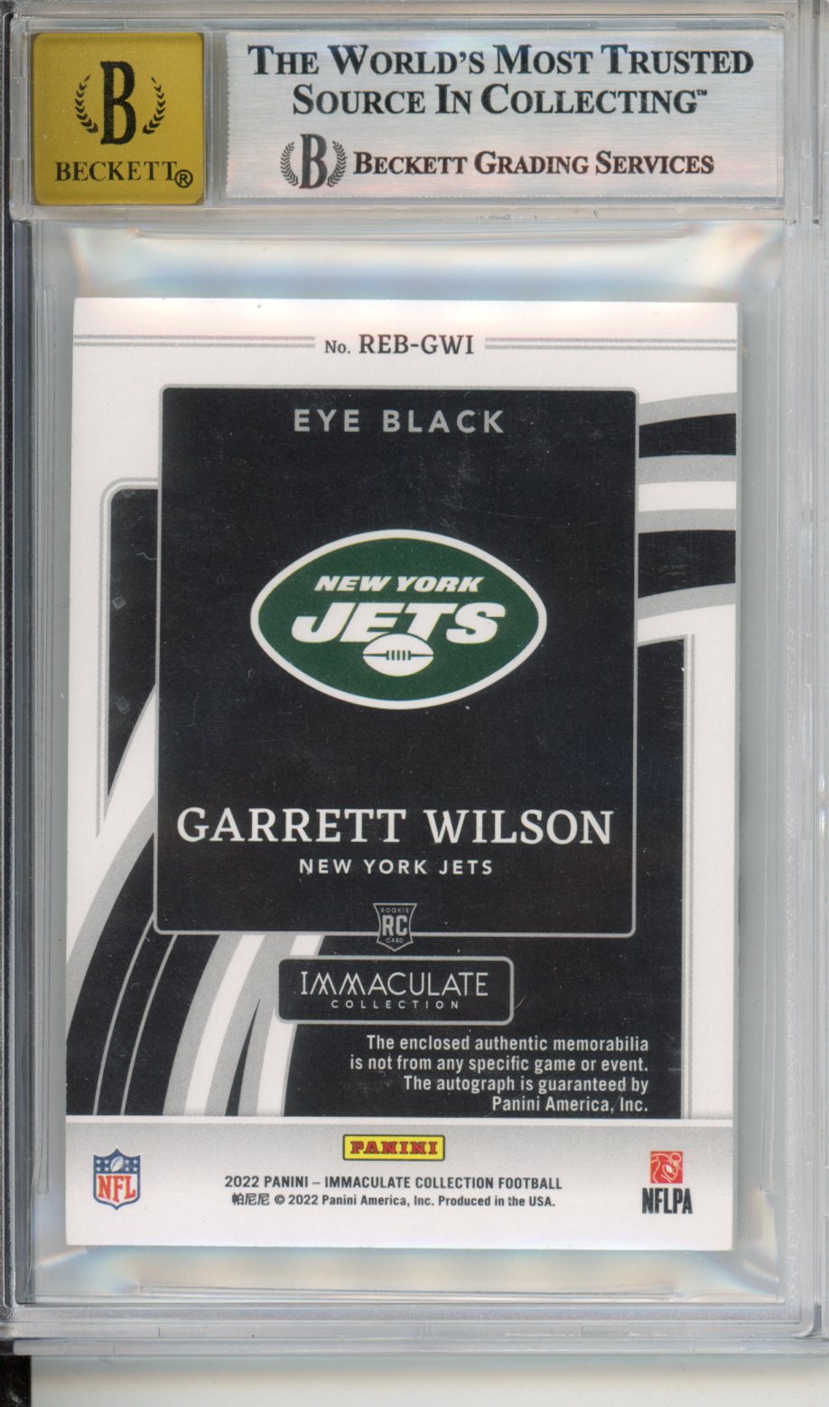 2022 Immaculate Rookie Eye Black Autograph Patch Garrett Wilson /99 BGS 9 AU 10 - Graded Sports Cards