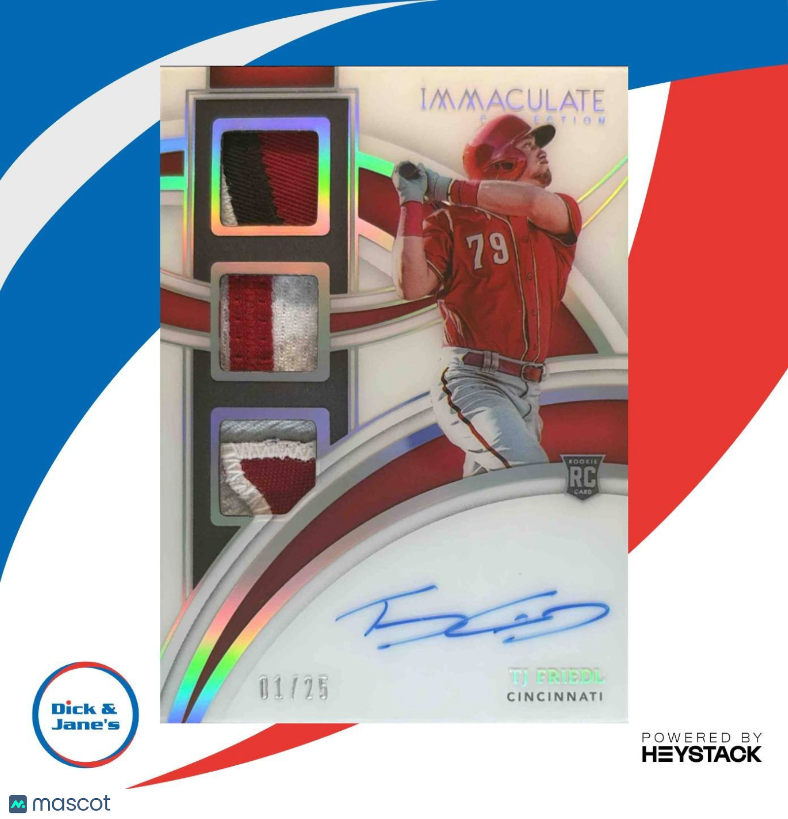 2022 Immaculate TJ Friedl Rookie Triple Patch Auto Silver /25 RC Reds - Sports Cards