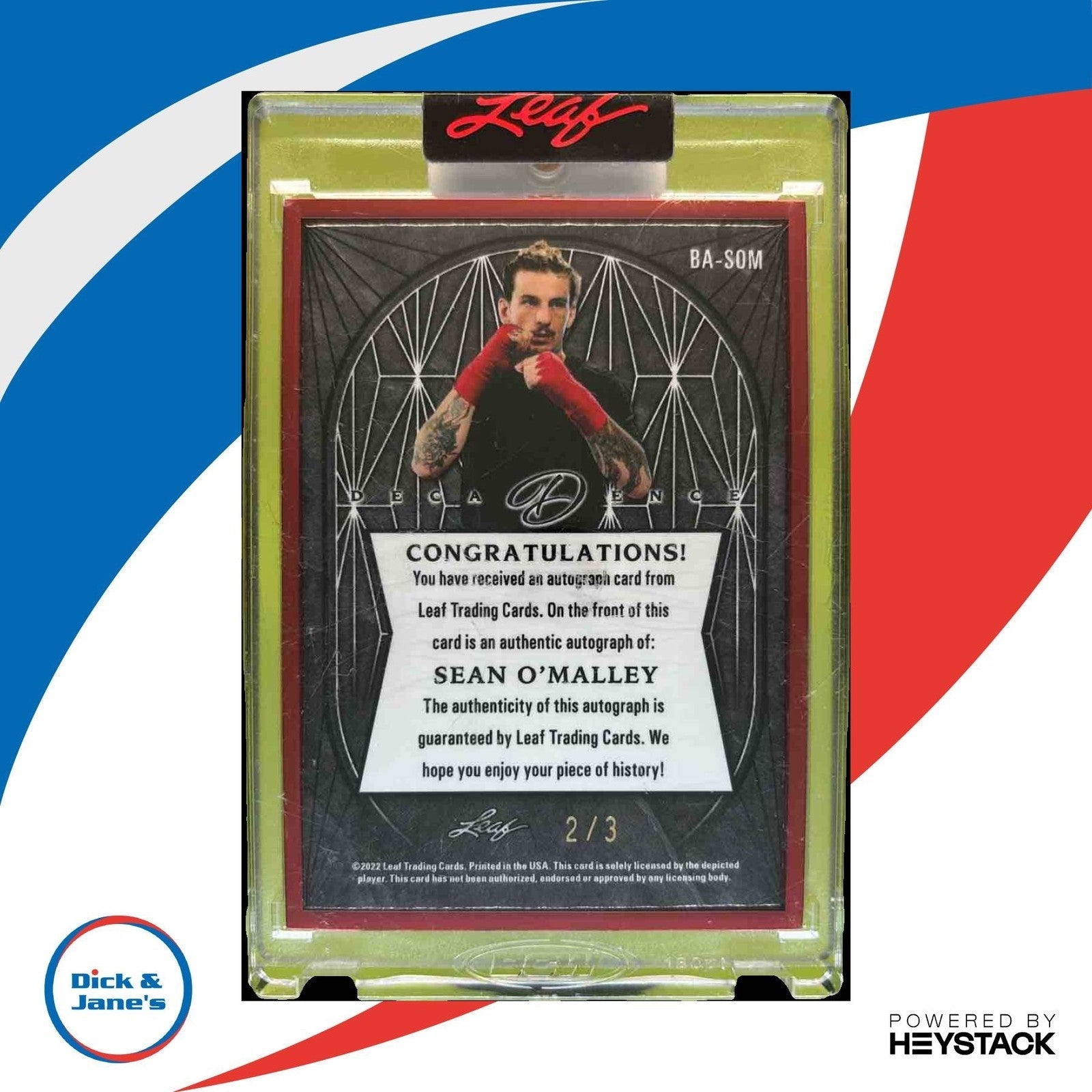 2022 Leaf Decadence Sean O’Malley Red /3 #BA-SOM Auto - Sports Cards