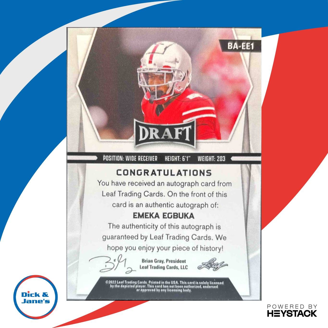 2022 Leaf Draft Emeka Egbuka Auto Gold #BA-EE3 Ohio State Buckeyes - Sports Cards