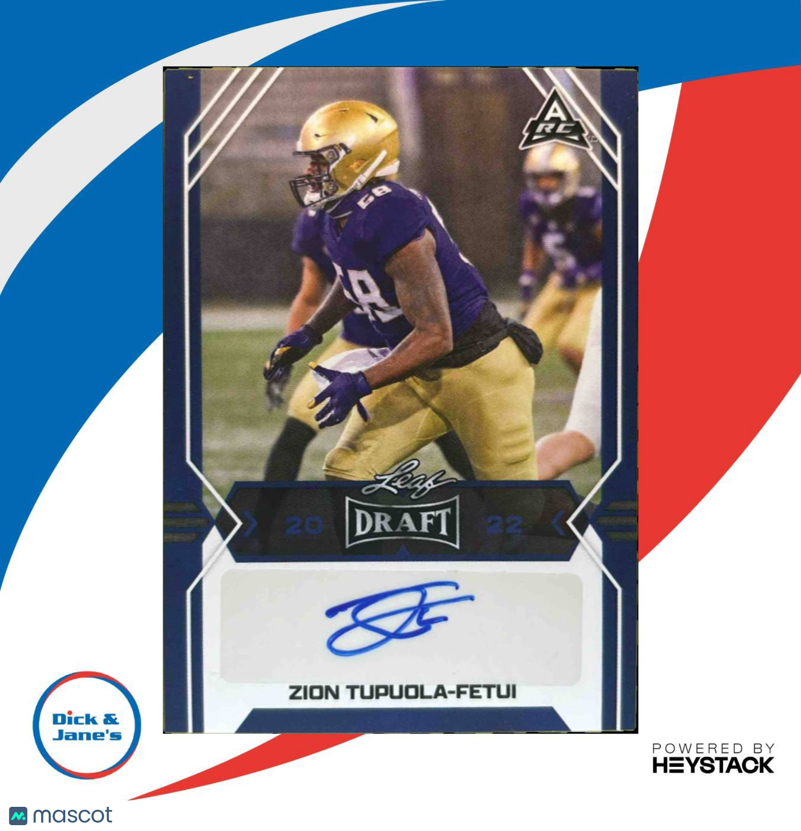 2022 Leaf Draft Zion Tupuola-Fetui Auto #BA-ZTF Washington Huskies - Sports Cards
